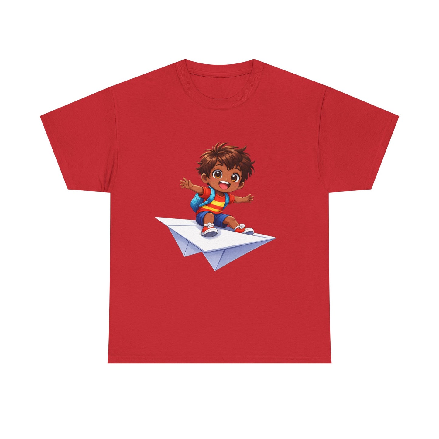 Kids Tee — Boy Riding Paper Airplane Cute Adventure Graphic Shirt