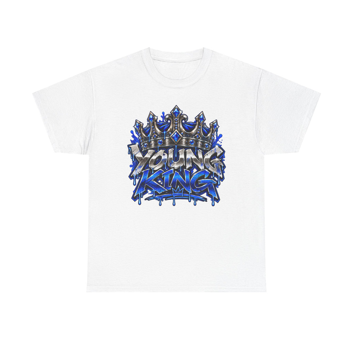 Young King Graphic Tee — Blue Crown Streetwear T‑Shirt