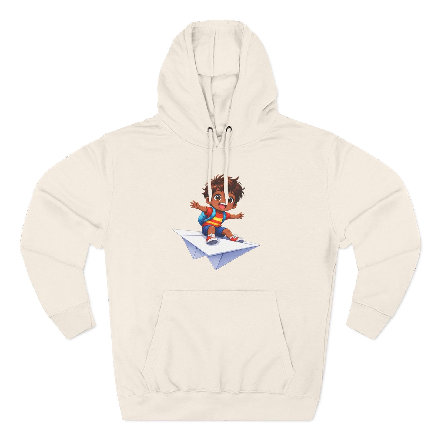 Kid Surfing Paper Plane Hoodie - Cute Cartoon Boy Graphic Pullover