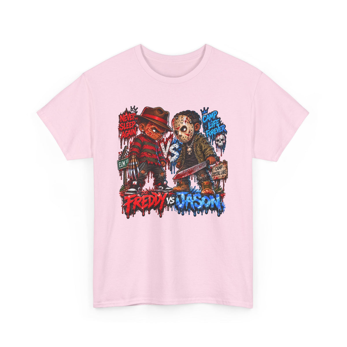 Horror Icons Tee — 'Freddy vs Jason' Cartoon Horror Graphic T-Shirt