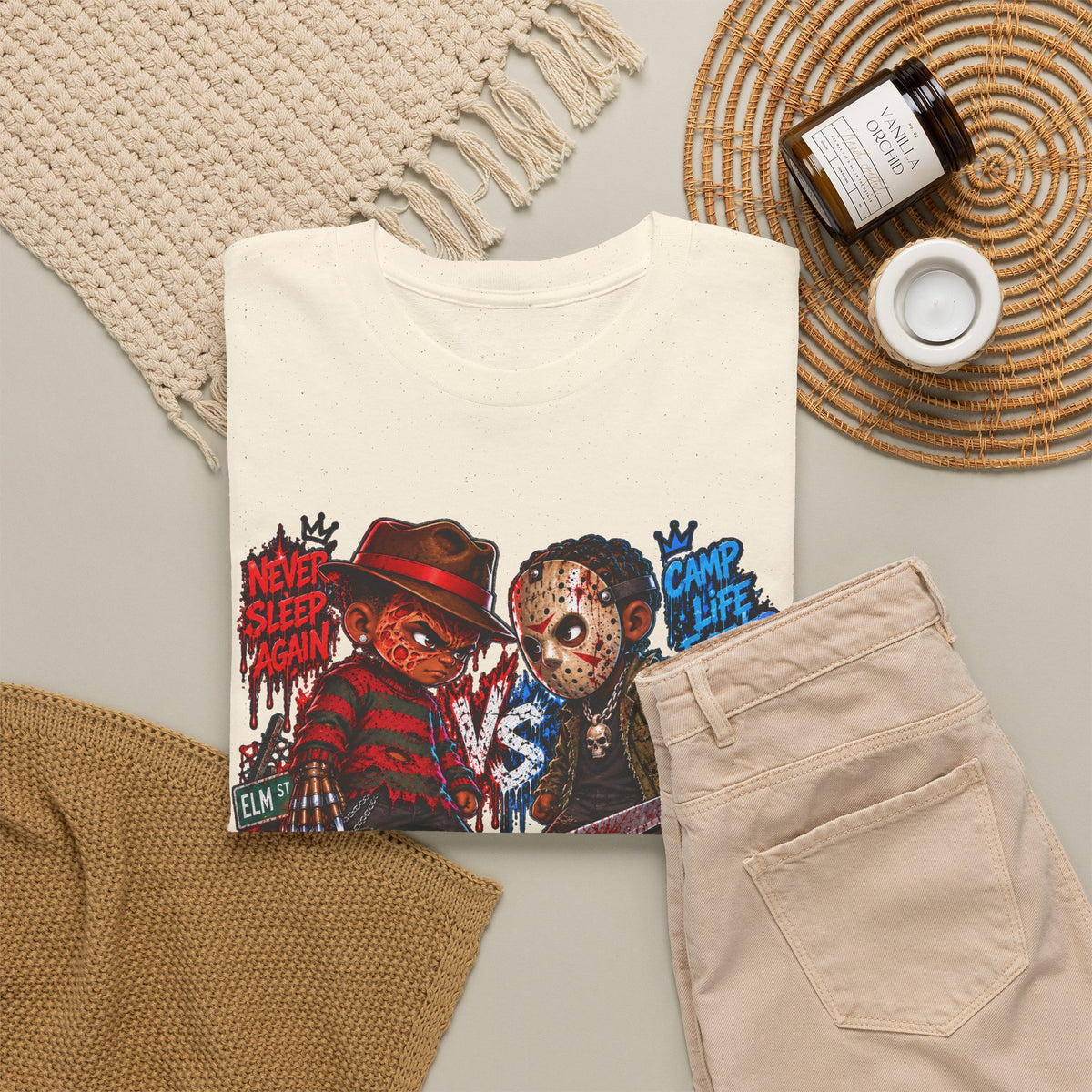 Horror Icons Tee — 'Freddy vs Jason' Cartoon Horror Graphic T-Shirt