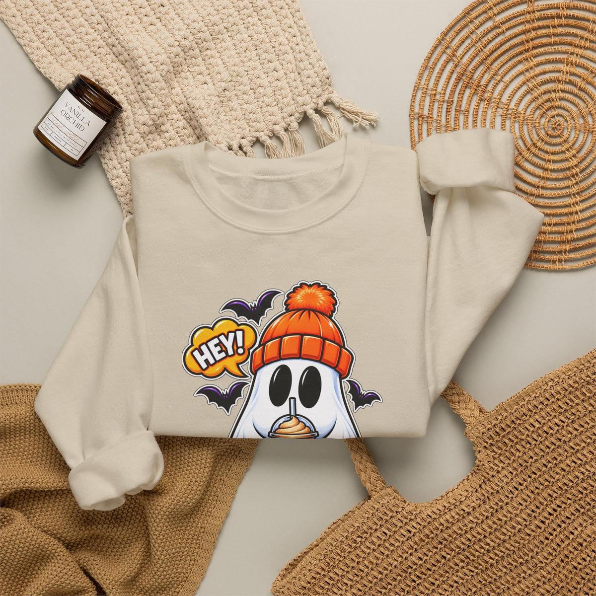 Hey Boo Ghost Halloween Crewneck Sweatshirt