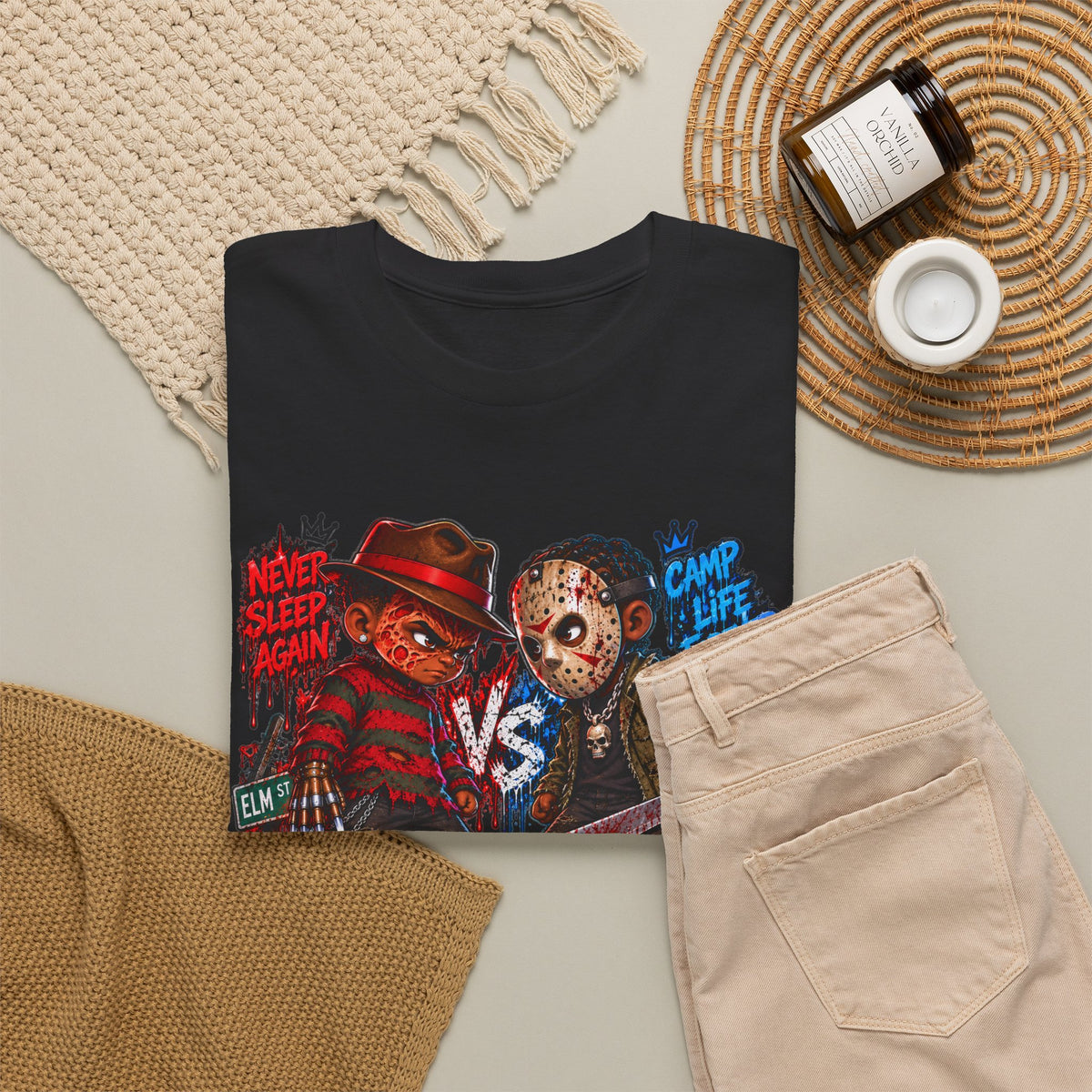 Horror Icons Tee — 'Freddy vs Jason' Cartoon Horror Graphic T-Shirt