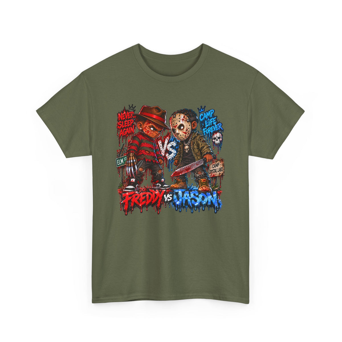 Horror Icons Tee — 'Freddy vs Jason' Cartoon Horror Graphic T-Shirt