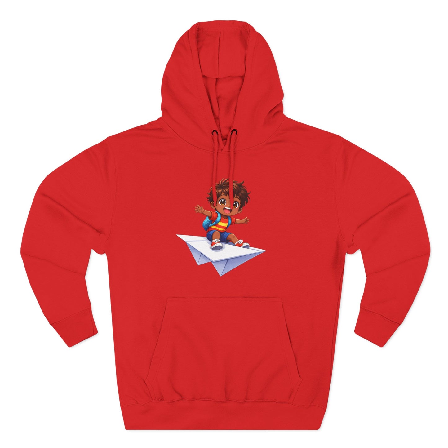 Kid Surfing Paper Plane Hoodie - Cute Cartoon Boy Graphic Pullover